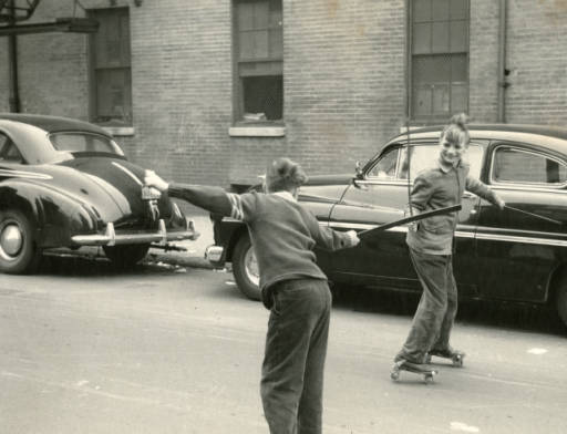 Roller skating on Lawrence Street (Philadelphia), 1953