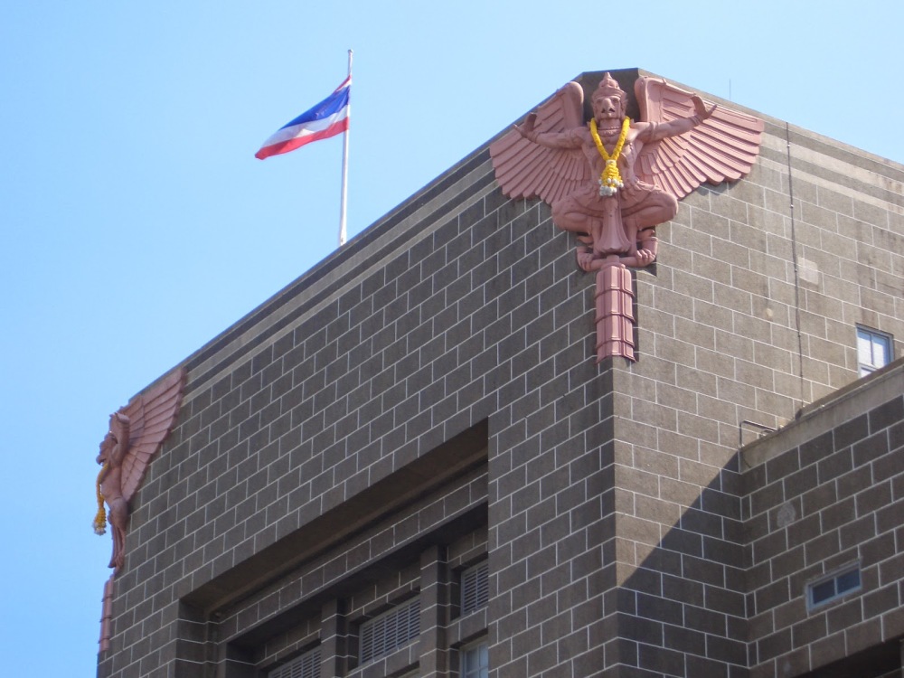 The pink garudas on the corners of the Grand Postal Building, Bangkok