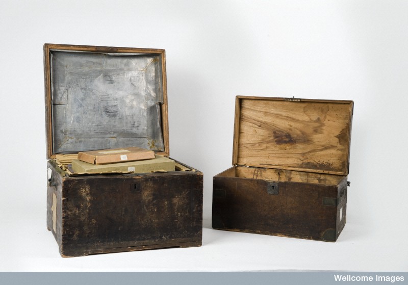 Chests John Thomson used to carry his photographic equipment. Courtesy of the Wellcome Library.