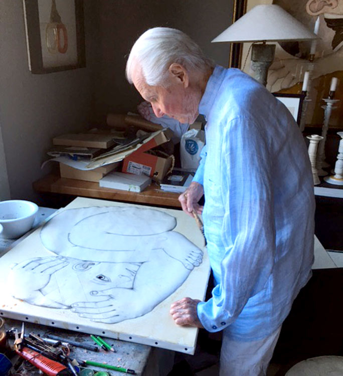 Michel Lablais at work in his studio in Marseillan, 2017